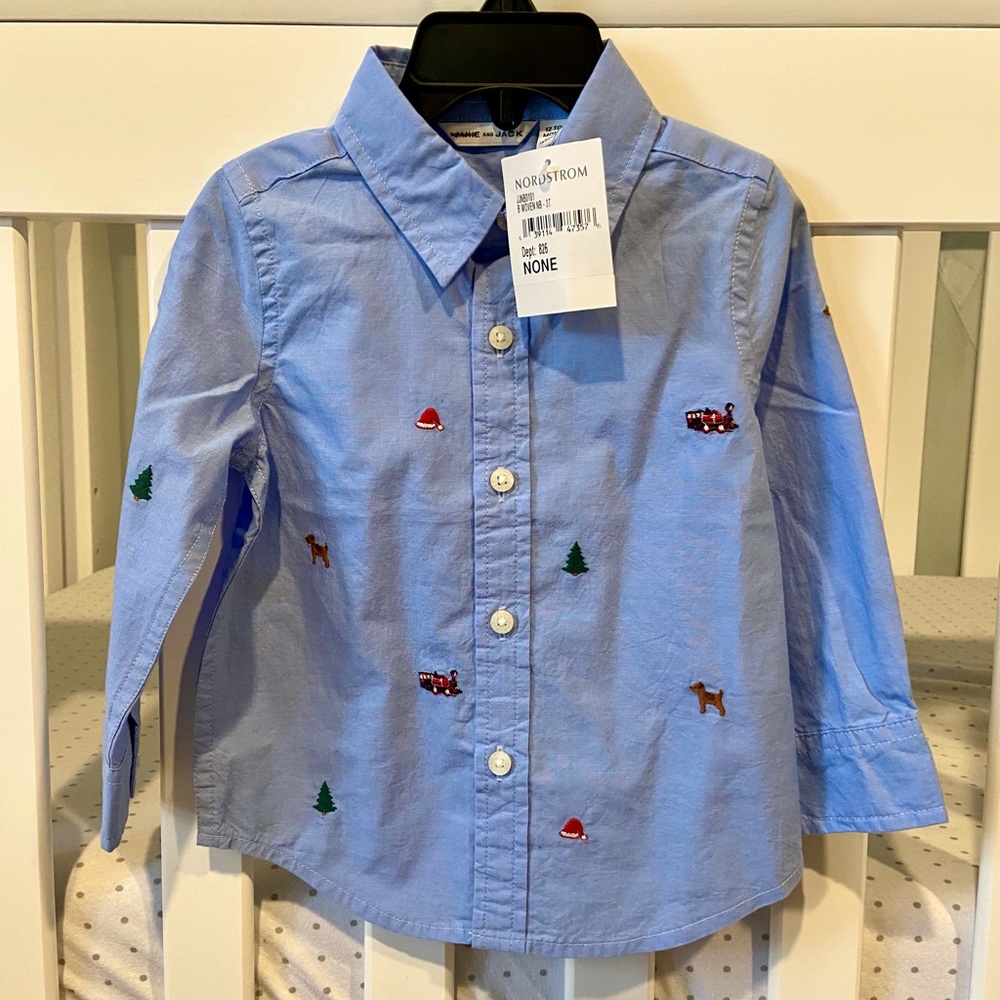 Janie and Jack Christmas Embroidered Oxford Shirt - New with tags
